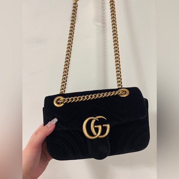 GUCCI GG marmont handbag-black velvet small - Picture 1 of 7